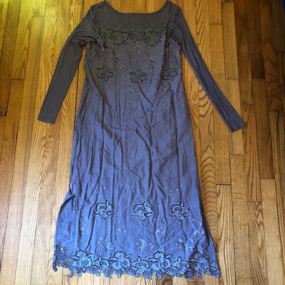 Sundance EUC Womens Light Gray Midi Dress Embroidered Soft - Size 4 - Picture 11 of 13